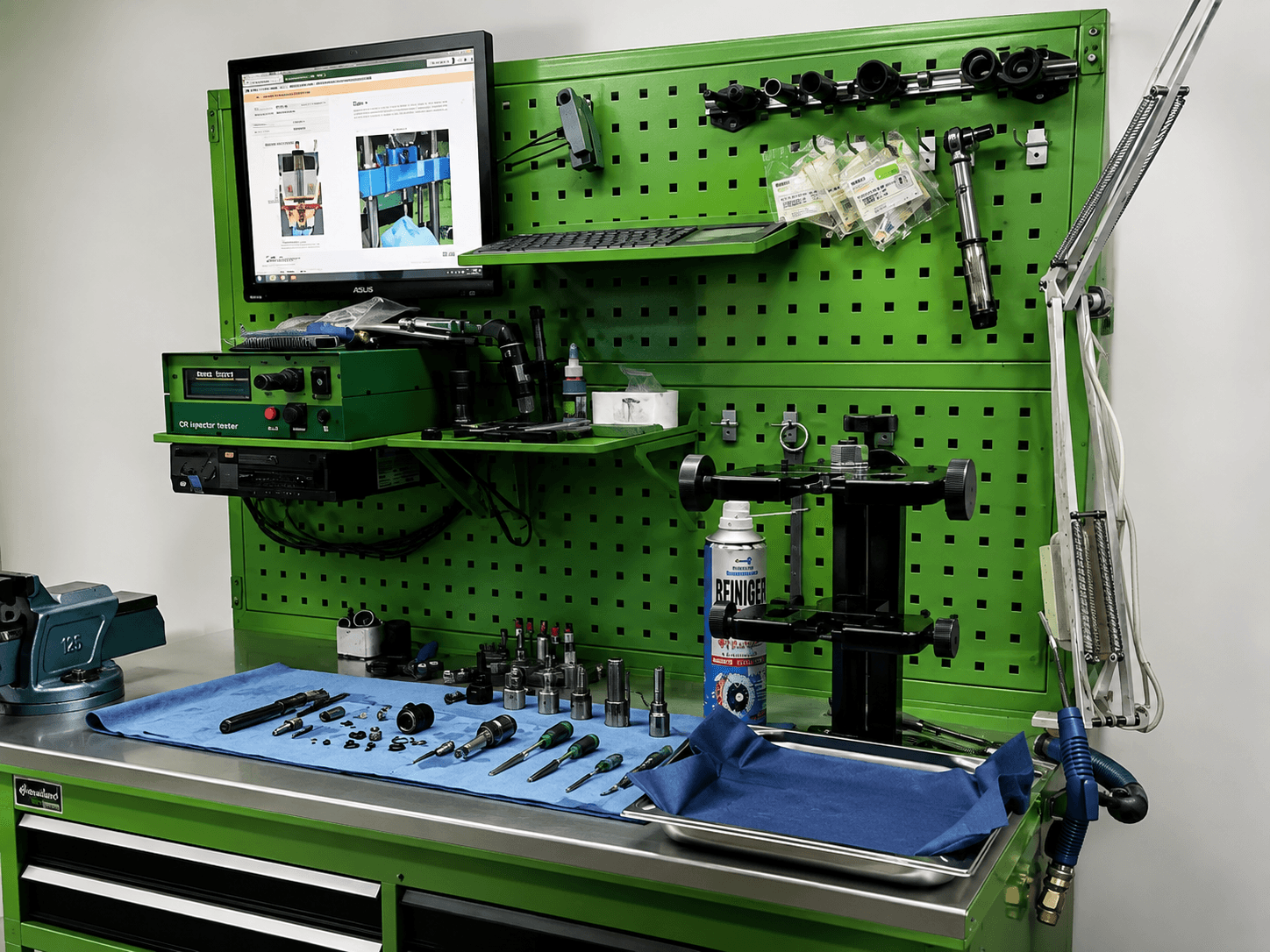 Diesel common rail fuel injector on a test bench